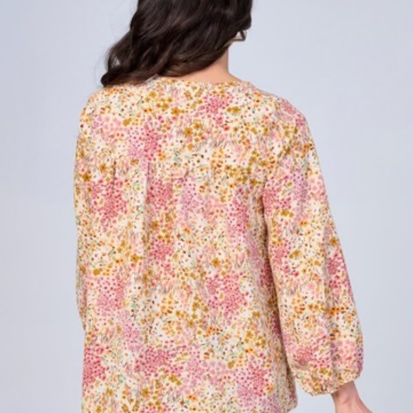 WOMEN'S LONG SLEEVES V-NECK FLORAL BLOUSE - Picture 4 of 4